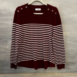 Perfectly Priscilla Burgundy White Stripe Soft Light Weight Sweater‎ 3X GC